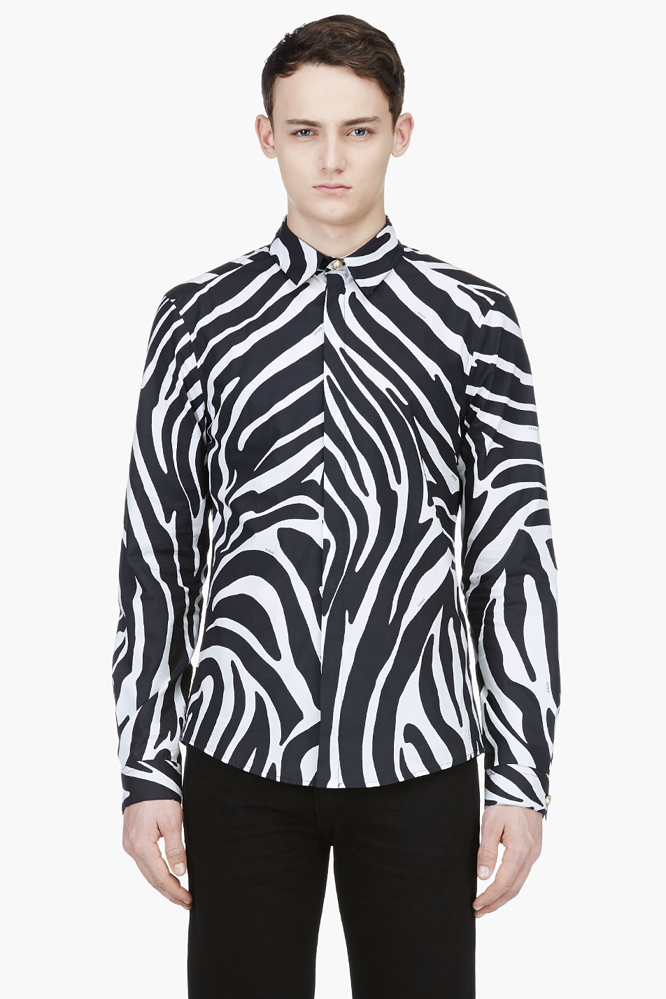 Lyst - Versus Black and White Zebra Print Shirt in Black for Men