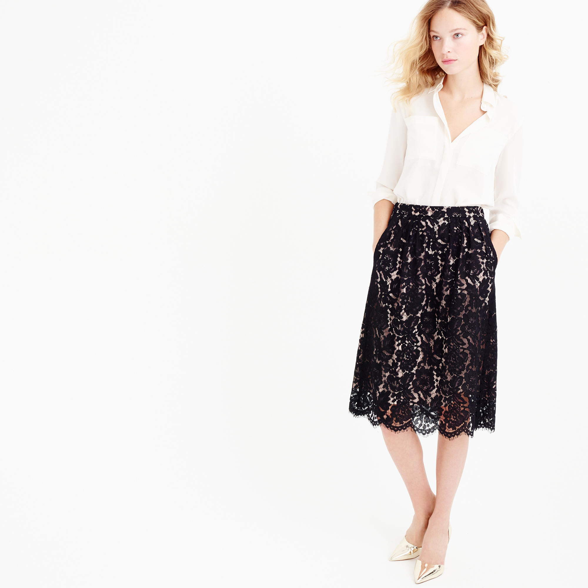 J.crew Contrast Floral Lace Skirt in Black Lyst