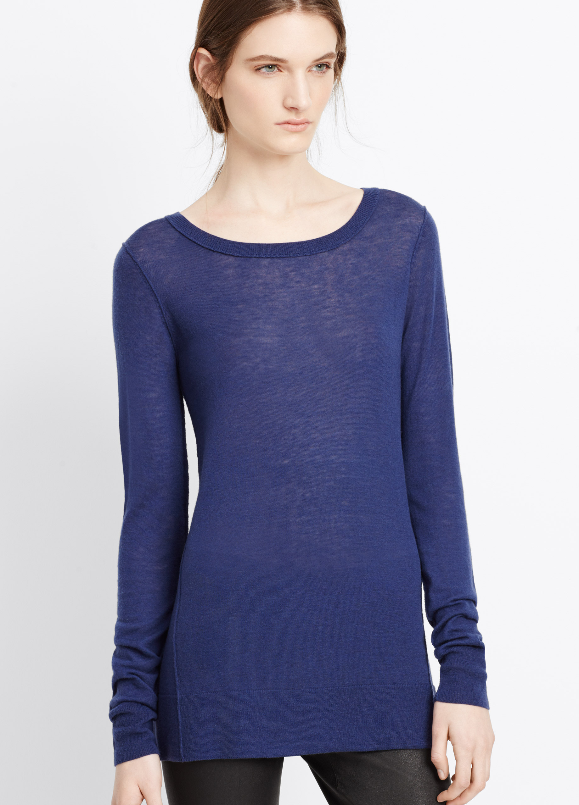 Lyst - Vince Wool Blend Wrap Seam Sweater in Blue