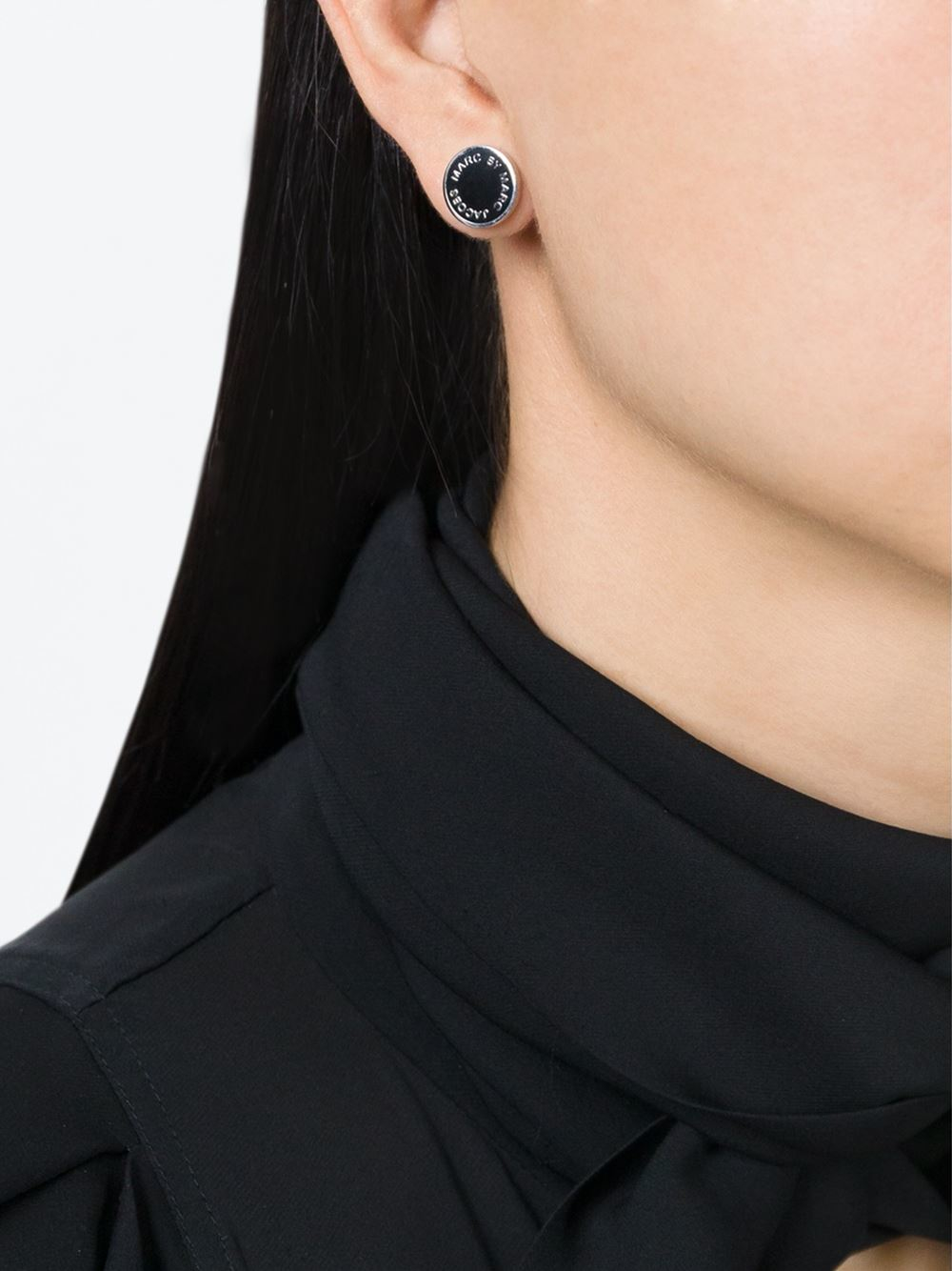 Lyst Marc By Jacobs Logo Disk Stud Earrings In Black Gallery
