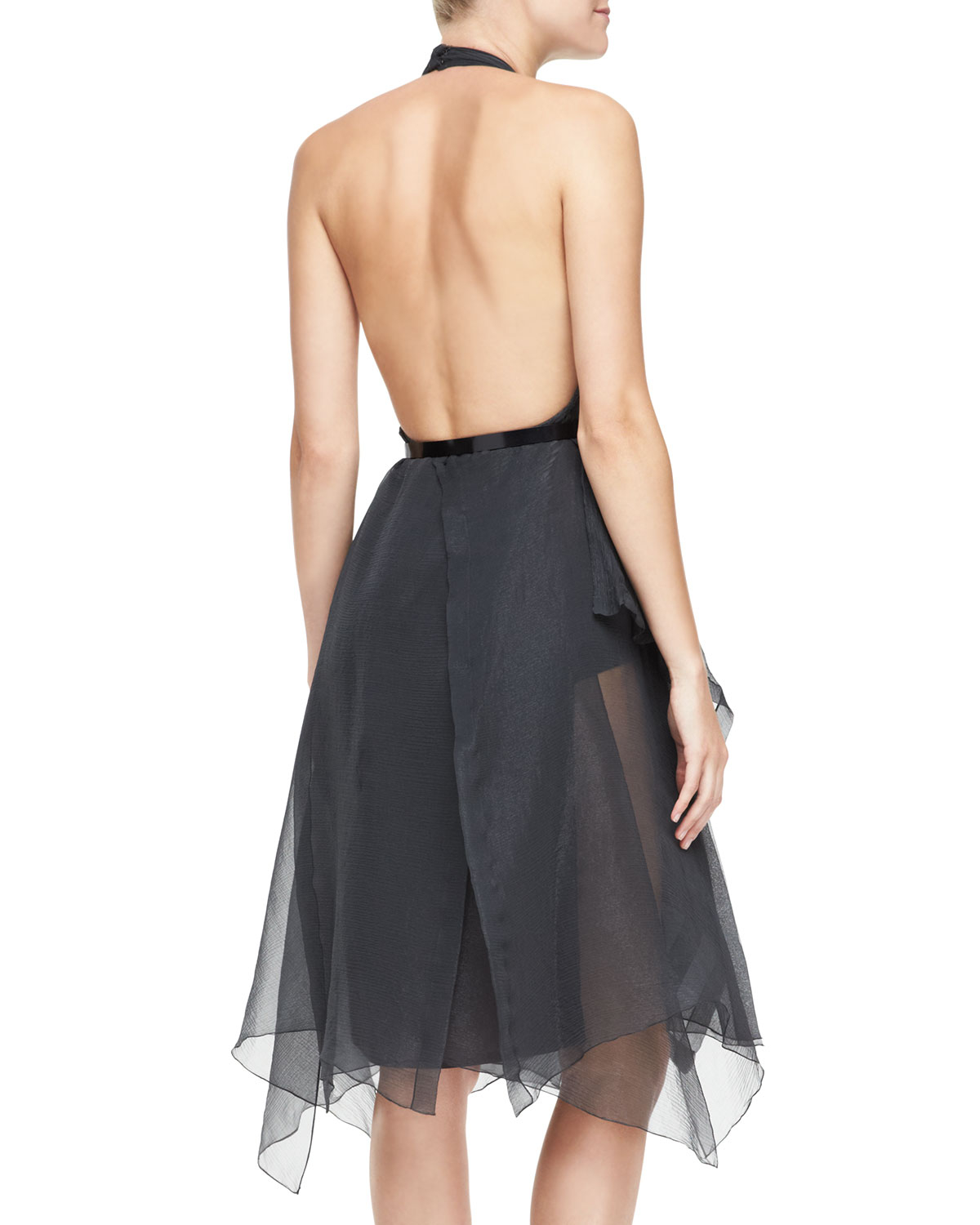 Lyst Donna Karan Belted Halter Cocktail Dress in Gray