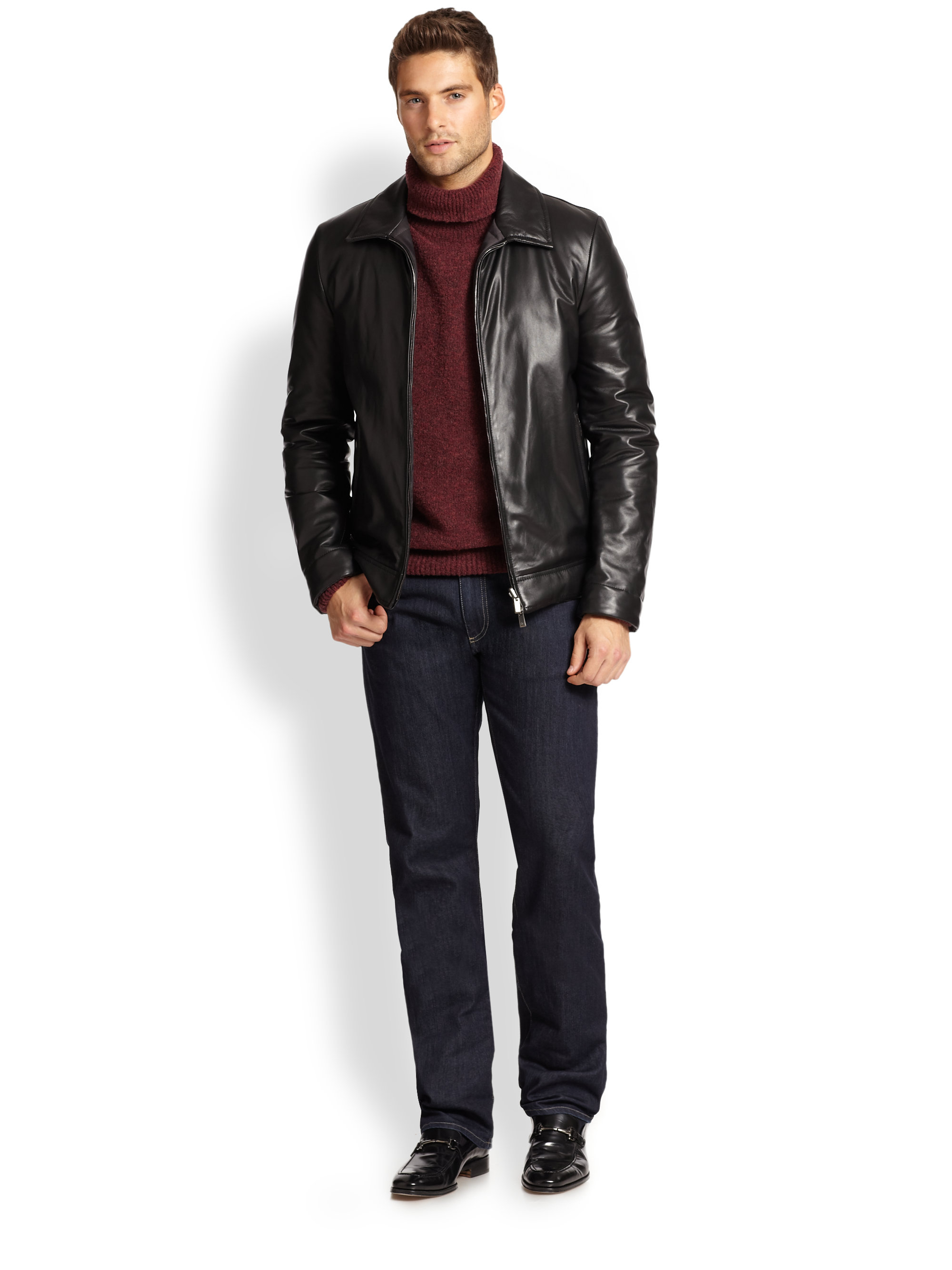 Lyst - Canali Leather Jacket in Black for Men