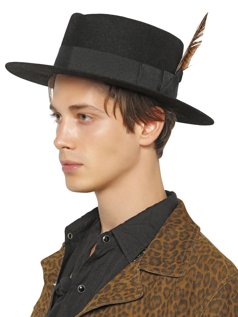 Lyst - Saint Laurent Felted Lapin Hat With Feather in Black for Men