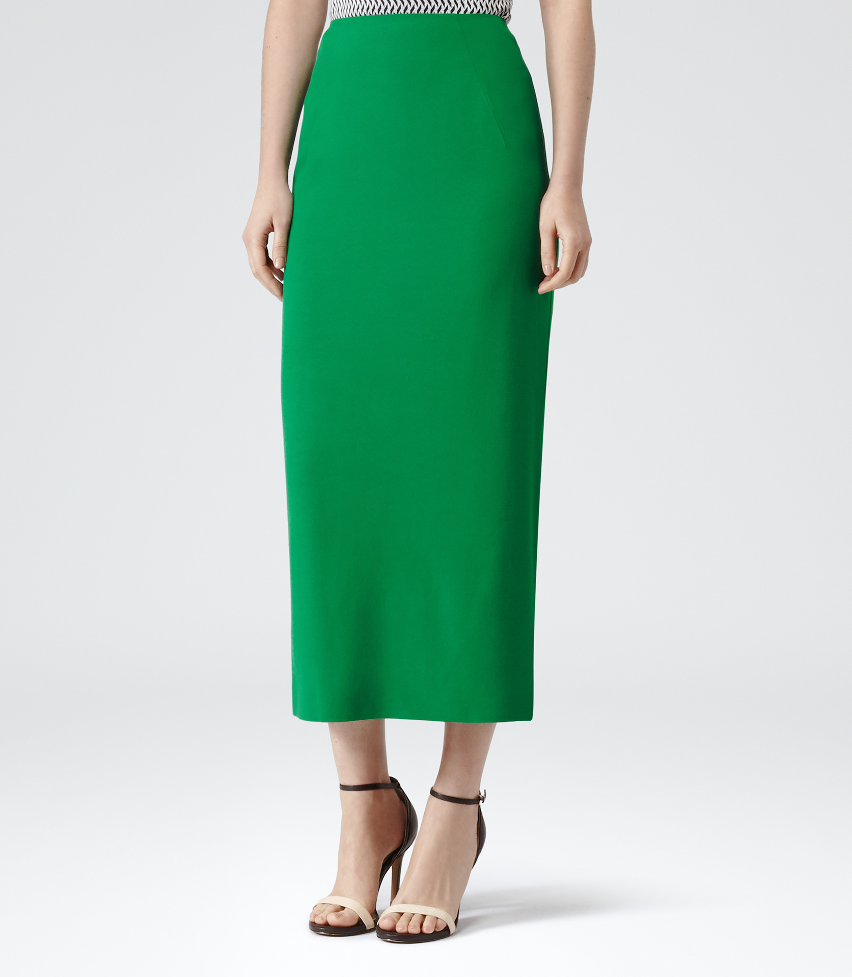 Lyst Reiss Bryant Straight Midi Skirt In Green