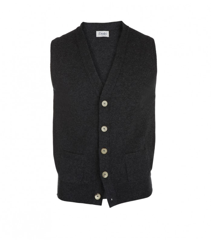 Drake's Charcoal Lambswool Sleeveless Cardigan in Gray for Men | Lyst
