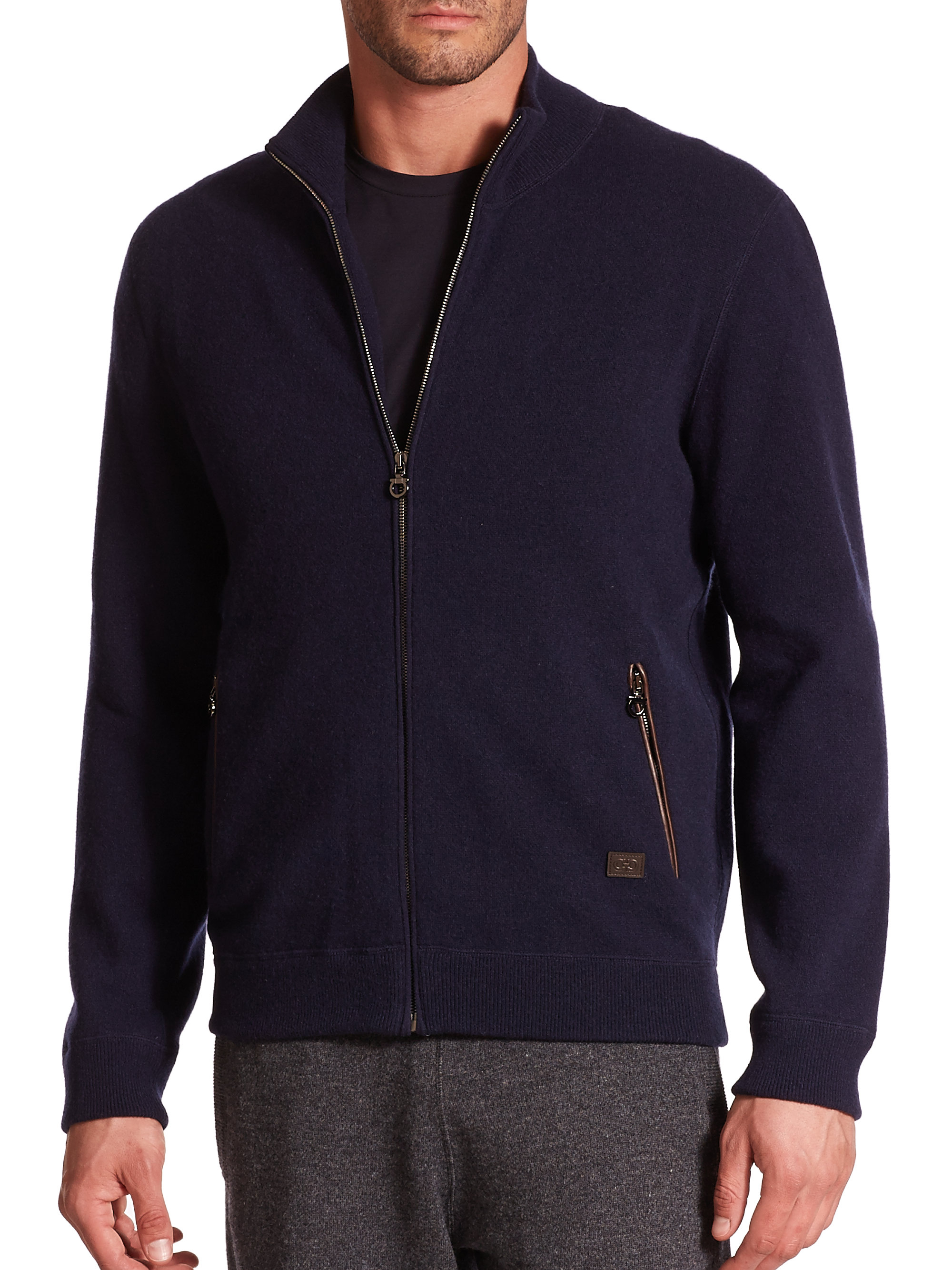 Ferragamo Full Zip Cashmere Sweater in Blue for Men | Lyst