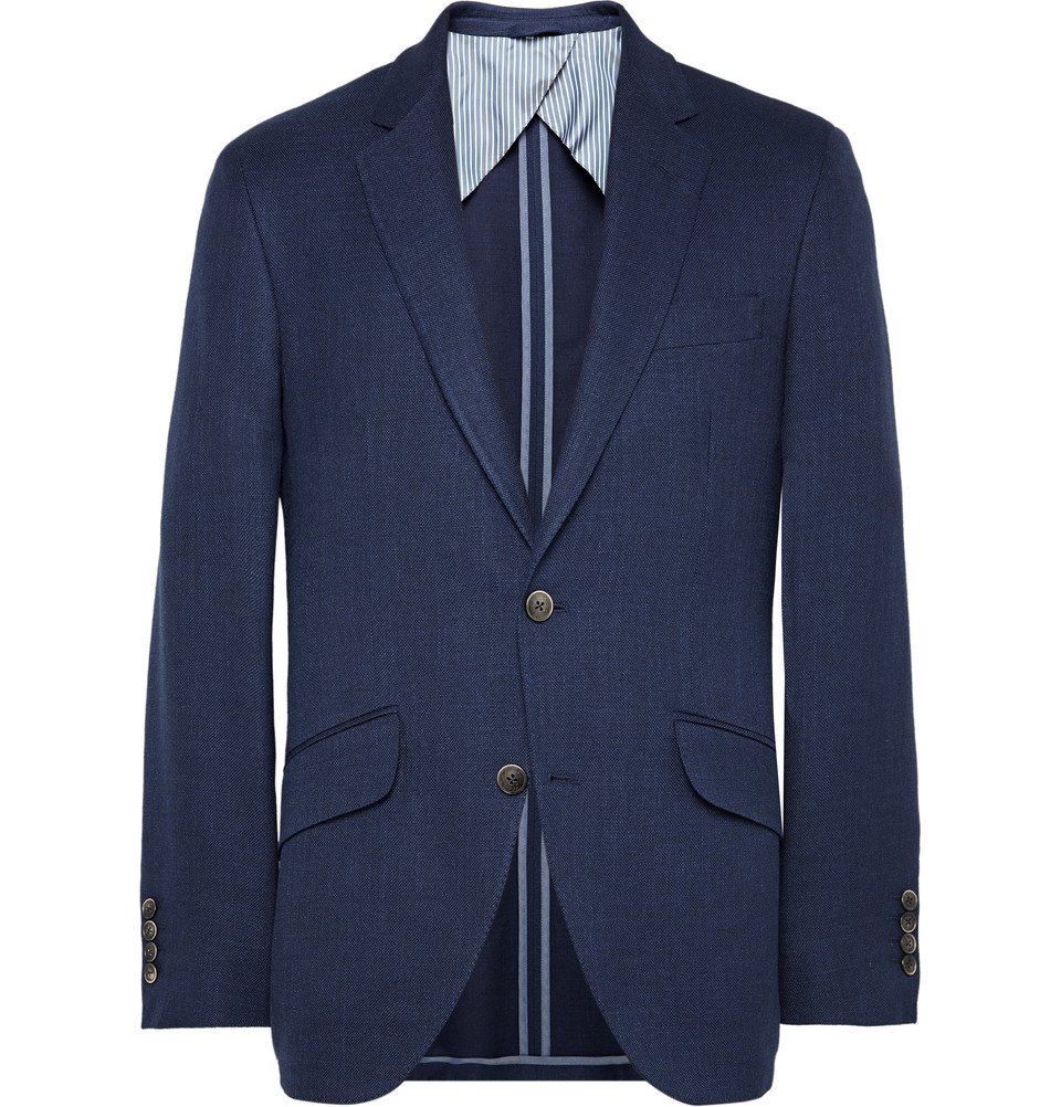 Hackett Navy Wool, Silk And Linen-Blend Hopsack Blazer in Blue for Men ...