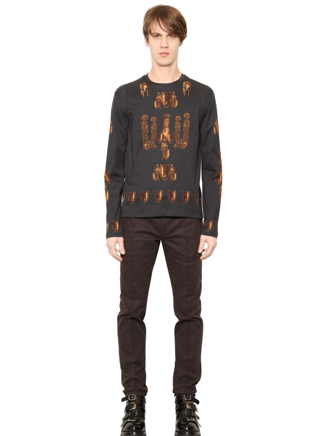 Dolce & gabbana Printed Long Sleeve Cotton T-Shirt in Black for Men | Lyst