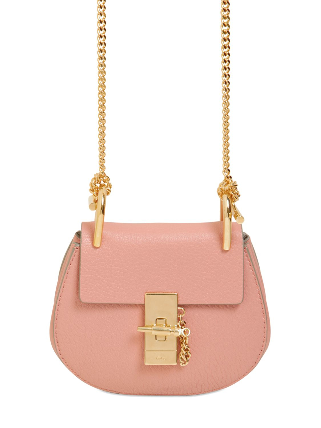 Chlo Nano Drew Grained Leather Shoulder Bag in Pink (MISTY ROSE ...  