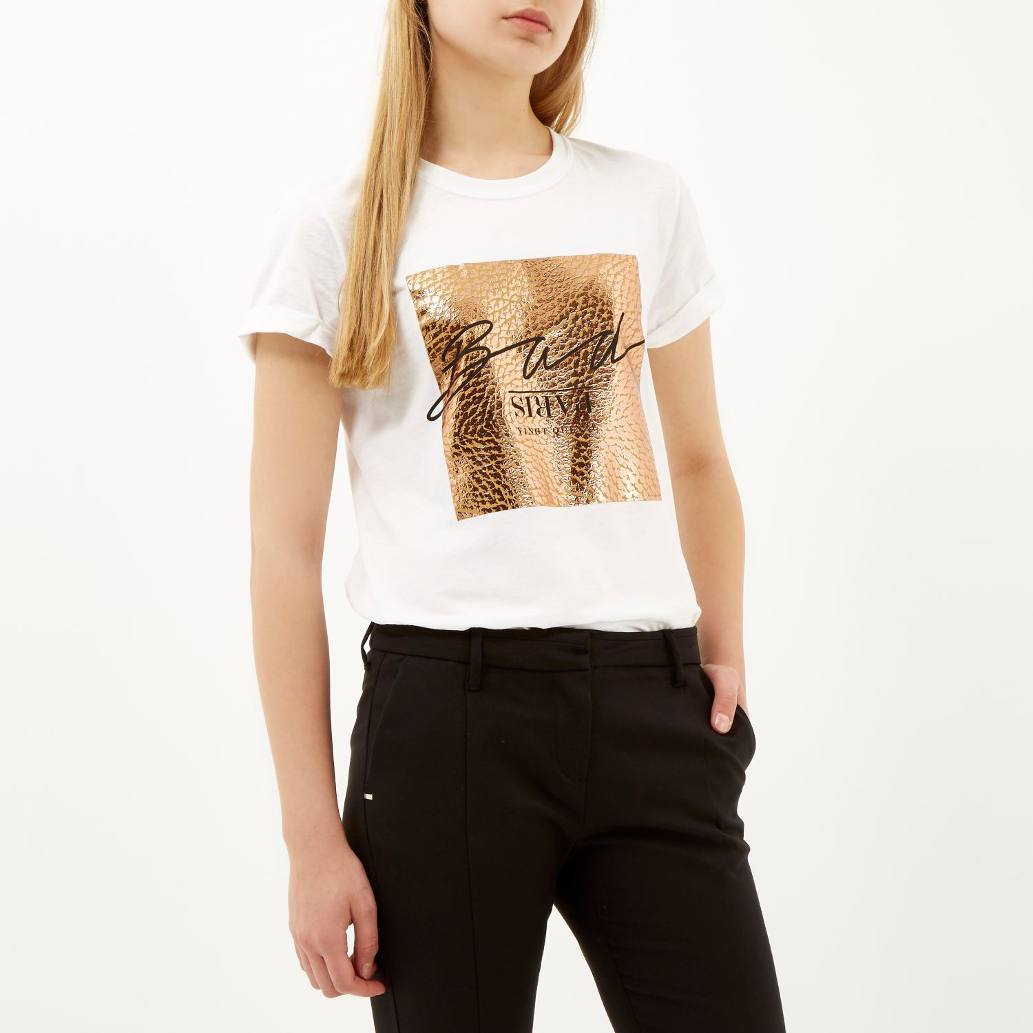River Island White Rose Gold Foil Print Oversized T-Shirt in White - Lyst