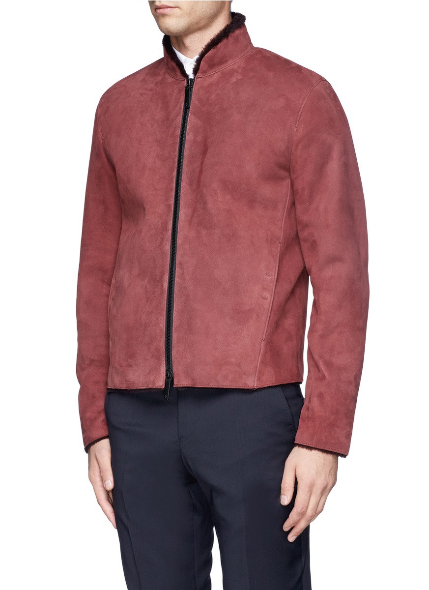 Lyst - Armani Shearling Suede Jacket in Red for Men