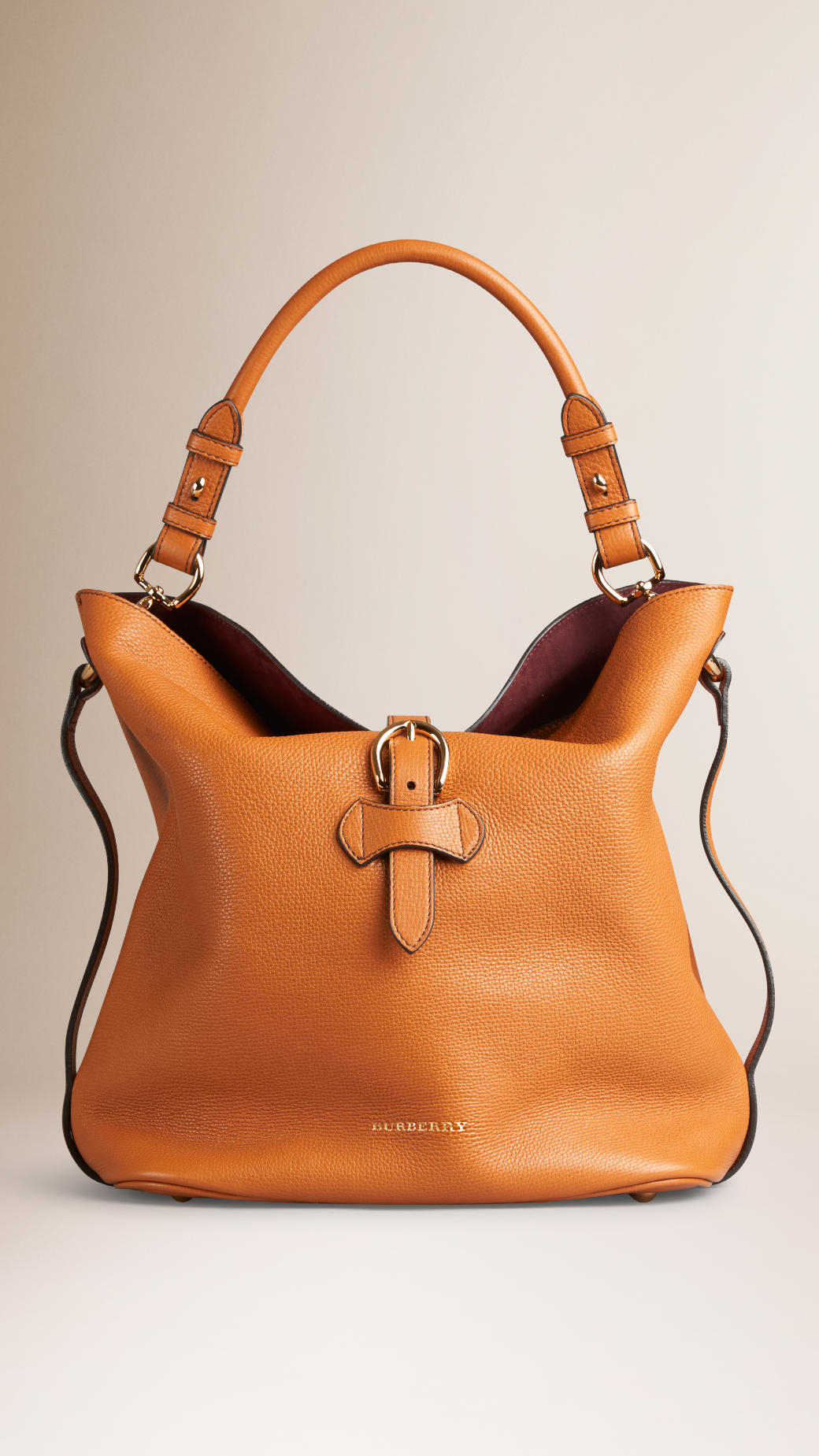 Lyst Burberry Medium Buckle Detail Leather Hobo Bag in Brown