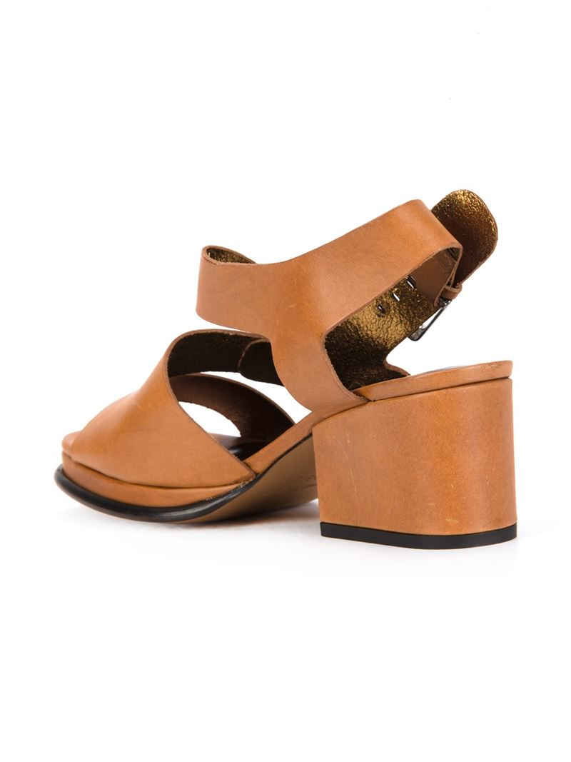 Lyst - Robert Clergerie Chunky Heel Buckled Sandals in Brown