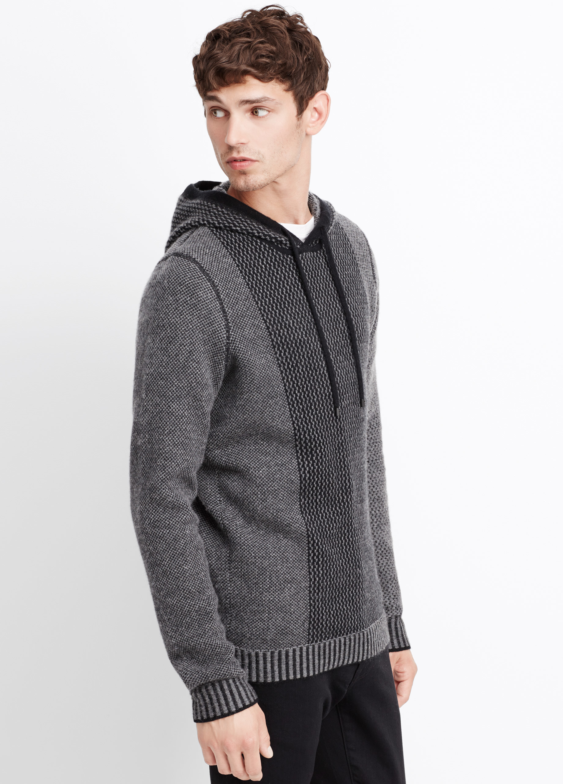 Vince Wool Cashmere Engineered Stitch Hoodie Sweater in Black for ...