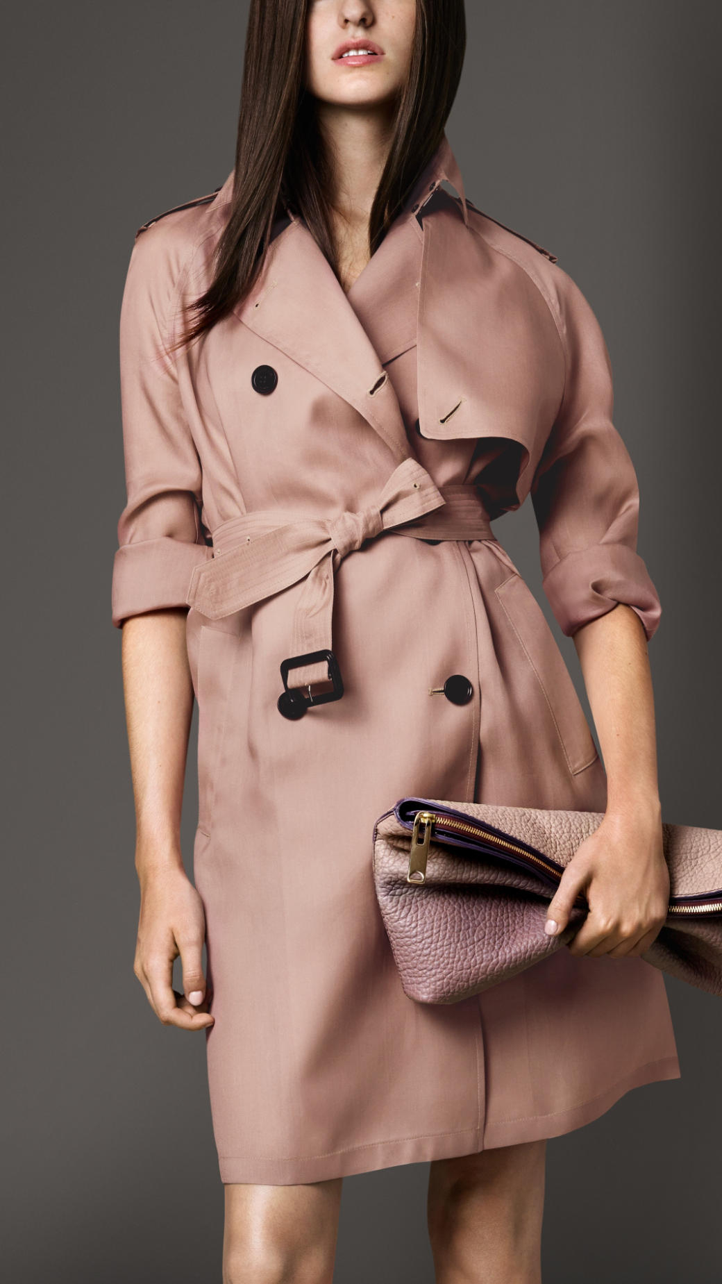 Lyst Burberry Long Oversize Detail Silk Trench Coat In Pink