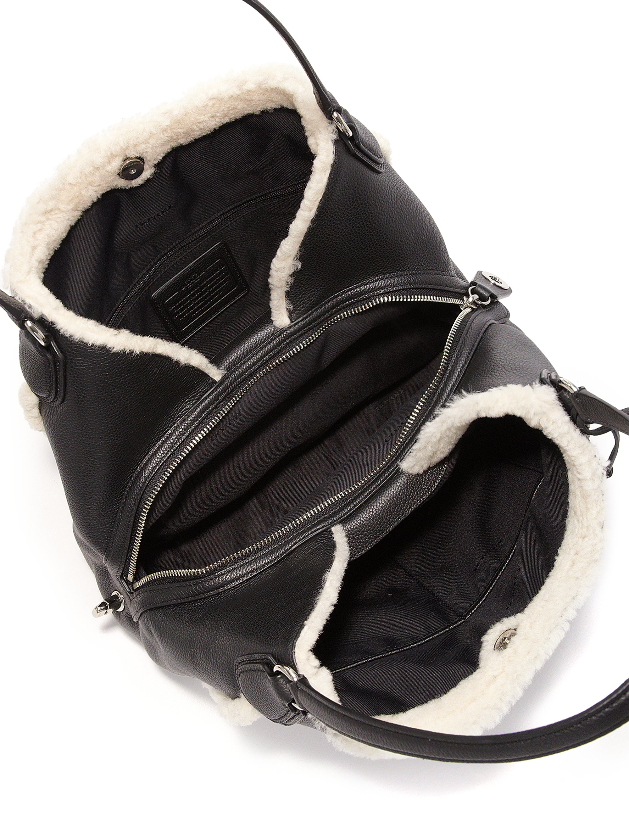 Coach Edie Shearling & Leather Shoulder Bag in Black | Lyst