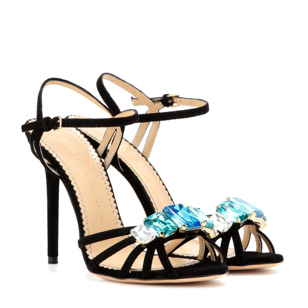 Lyst - Charlotte olympia Jewel Embellished Suede Sandals in Black