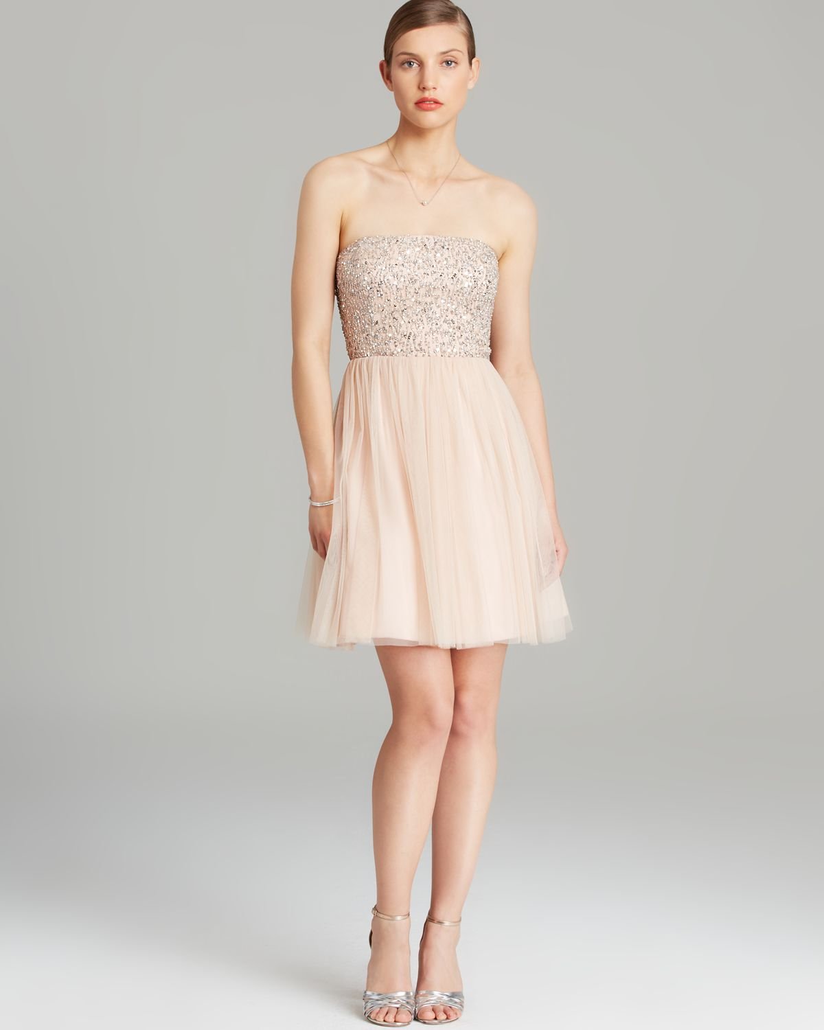 Aidan Mattox Dress Strapless Beaded Bodice Tulle Skirt Fit and Flare in ...