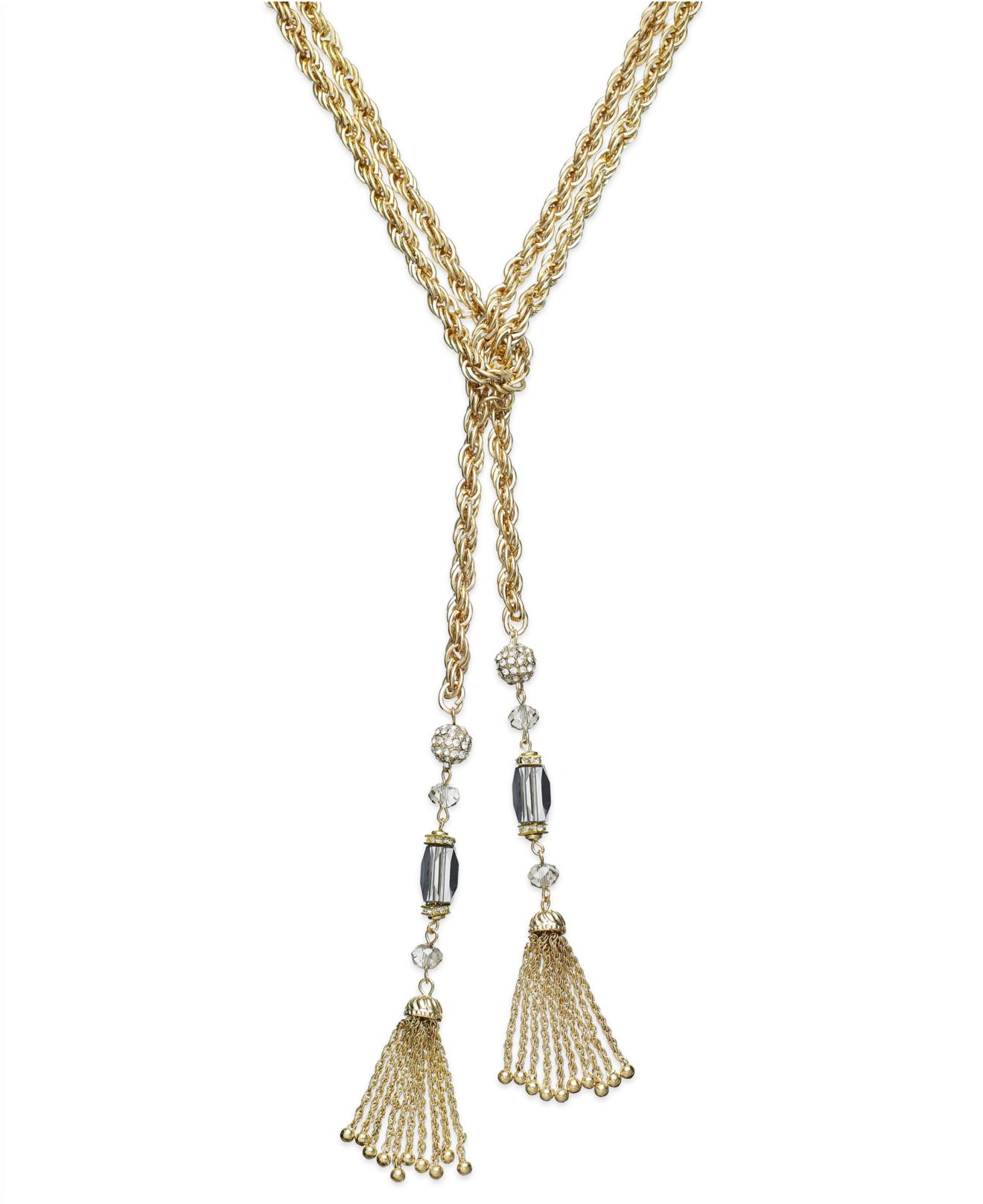 Inc International Concepts Gold-Tone Beaded Y-Shaped Tassel Necklace in ...