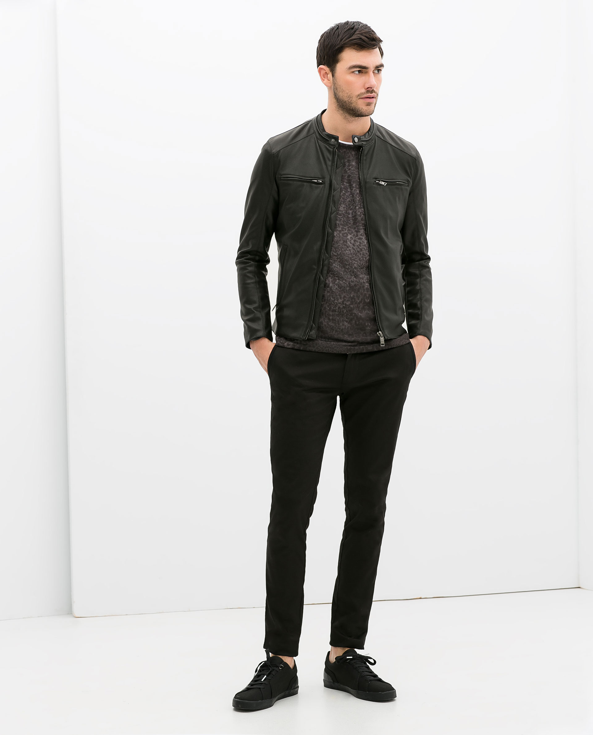 Zara Perforated Faux Leather Jacket In Black For Men Lyst Gallery