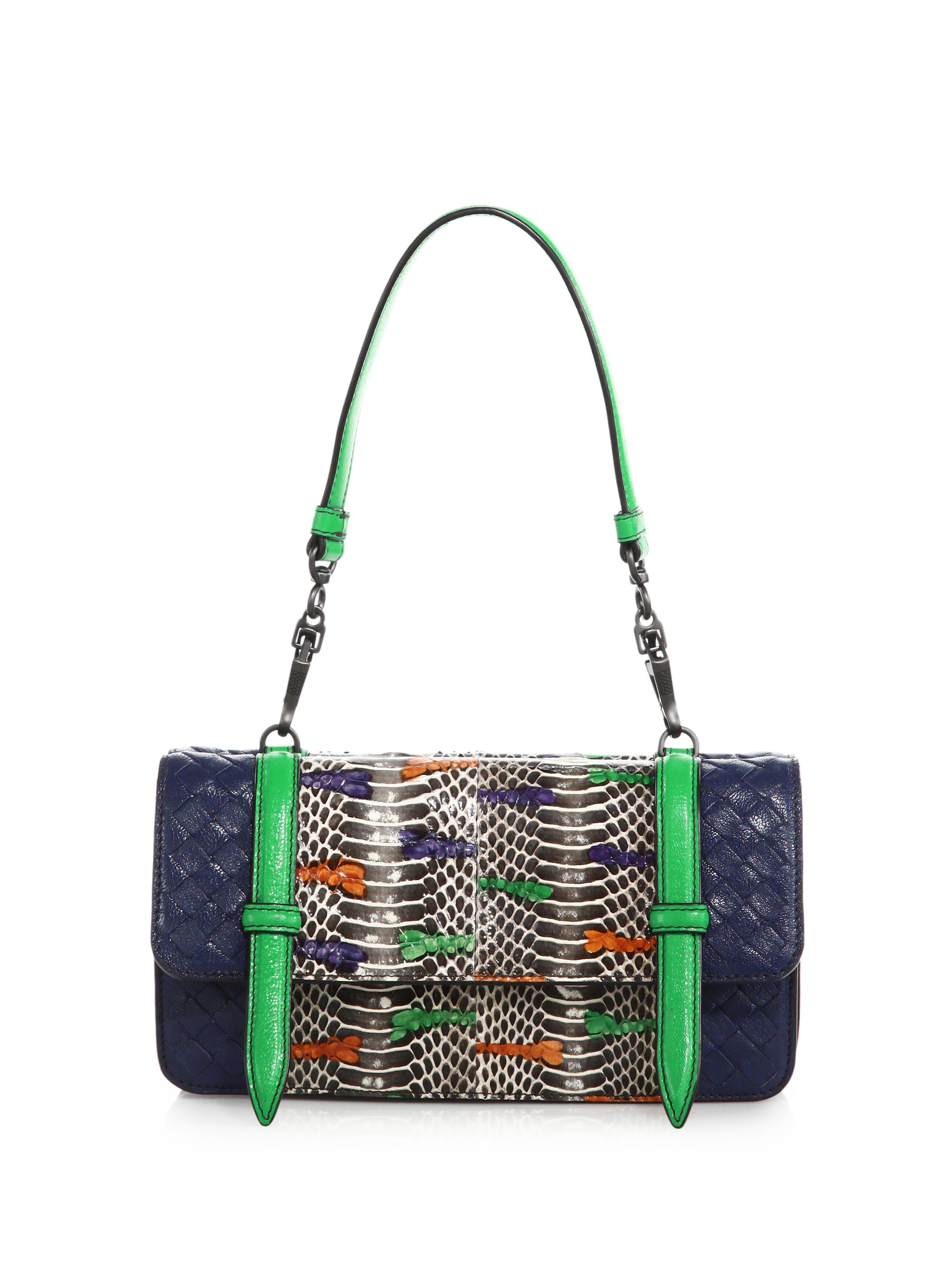 Bottega Veneta Multicolor Intrecciato Leather And Snakeskin Top Handle