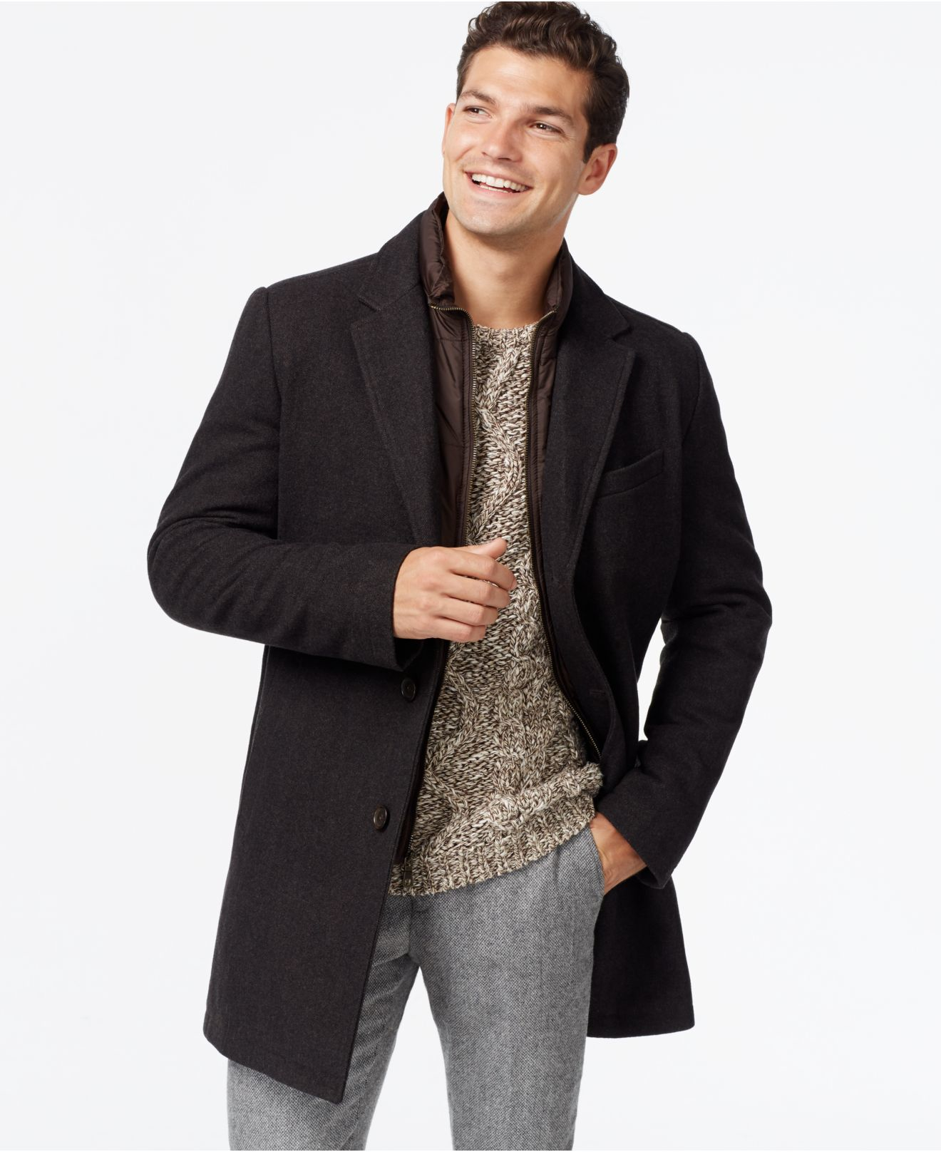Lyst - Tommy Hilfiger Wool Notch-collar Coat in Brown for Men