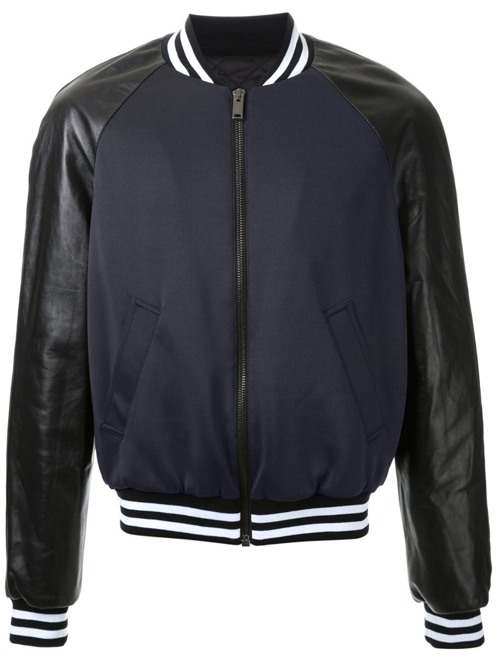 Les hommes Leather Sleeves Bomber Jacket in Black for Men | Lyst