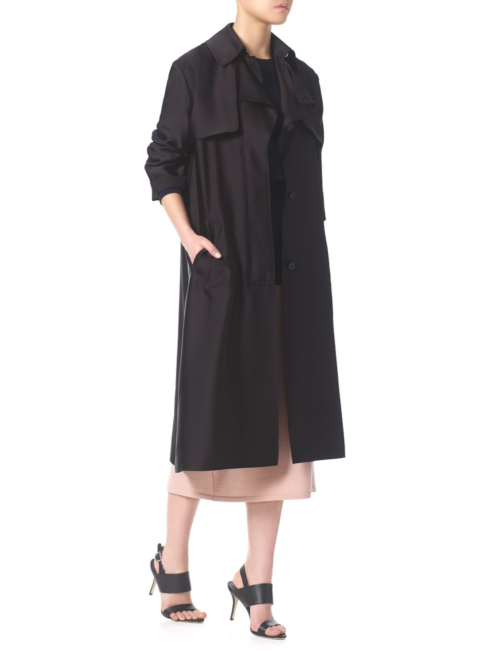 Burberry Long Gem Collar Satin Trench Coat In Black Lyst Tibi Satin Trench Coat