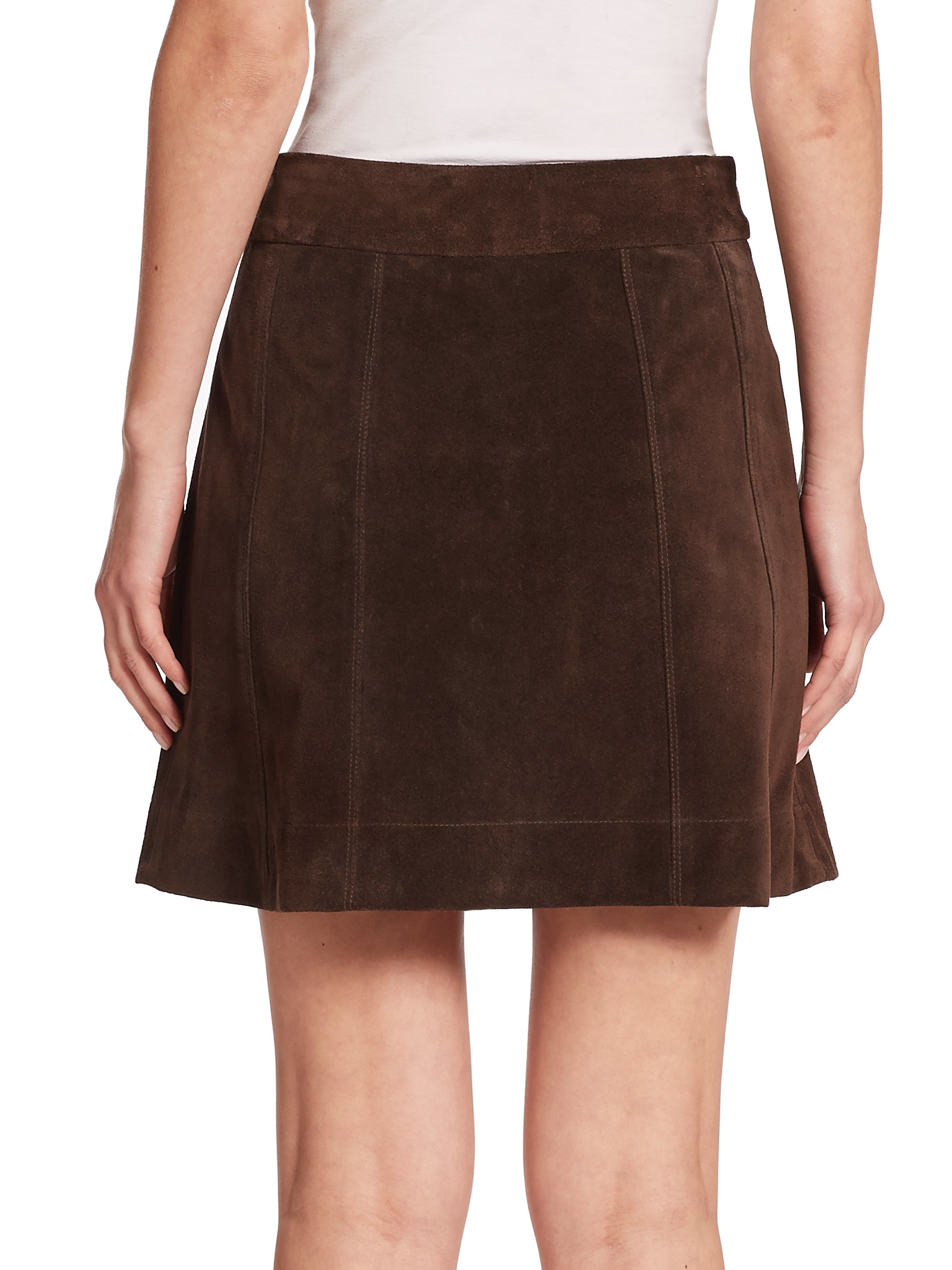 FRAME Suede Mini Skirt in Brown Lyst