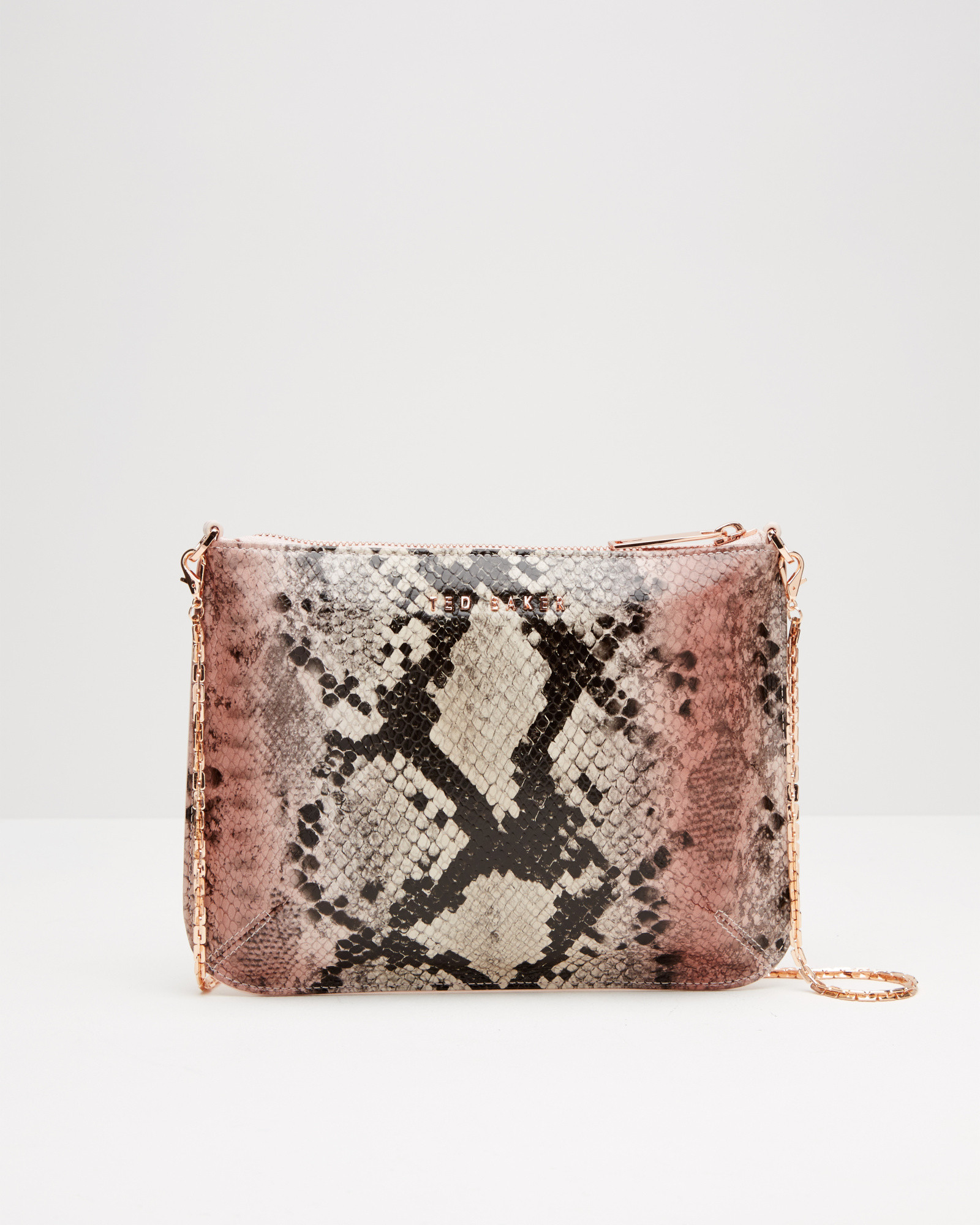 Ted Baker Snake Print Leather Clutch Bag in Pink - Lyst