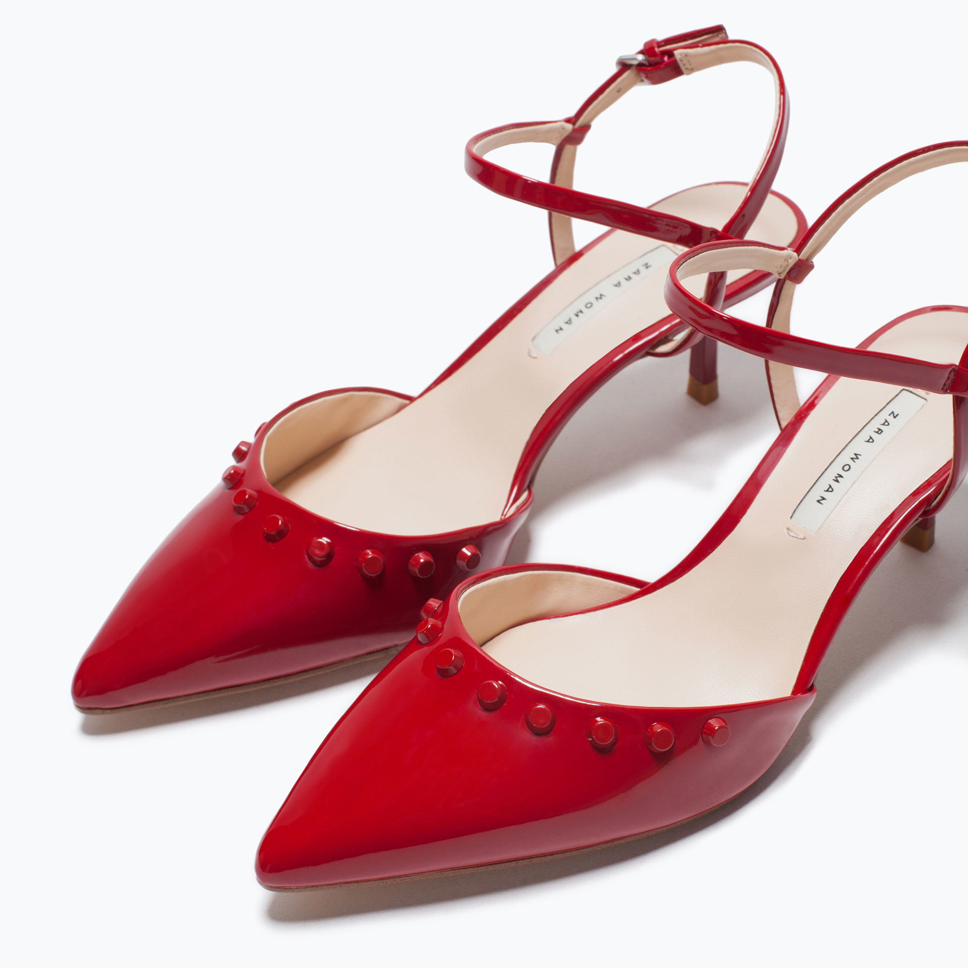 Zara Kitten Heel Studded Shoes in Red | Lyst