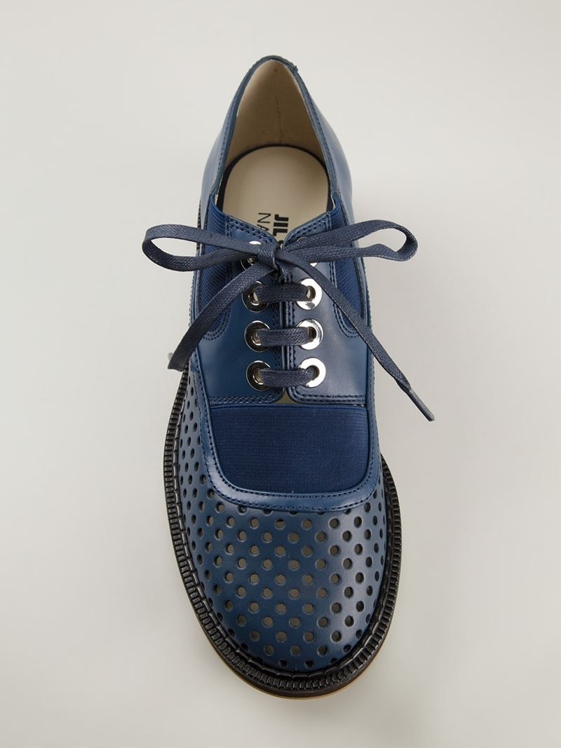 Jil Sander Navy Perforated Panel Derby Shoes in Blue Lyst