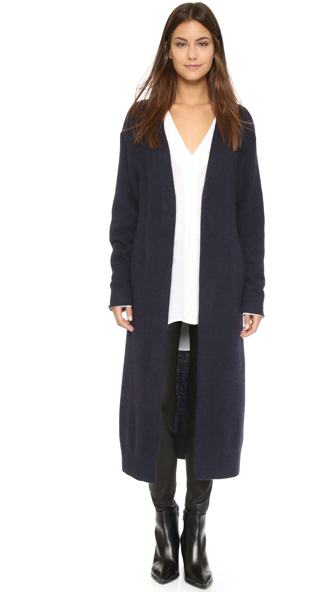 long dark blue cardigan