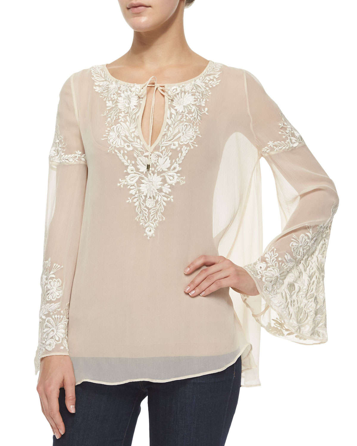 Lyst - Haute Hippie Floral-embroidered Peasant Blouse in Natural