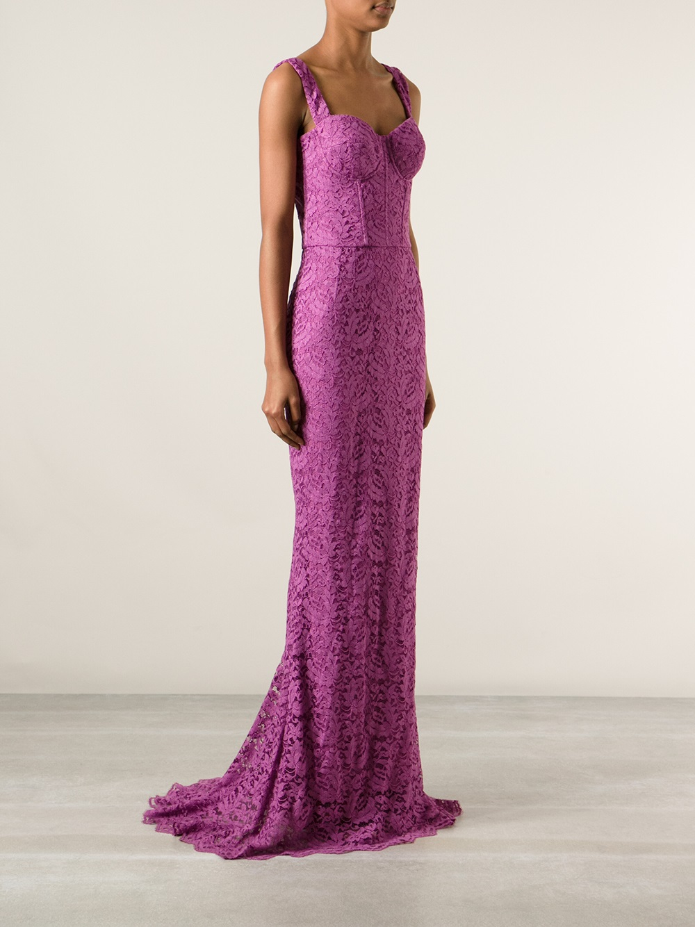 Dolce Gabbana Lace Evening Dress In Purple Lyst