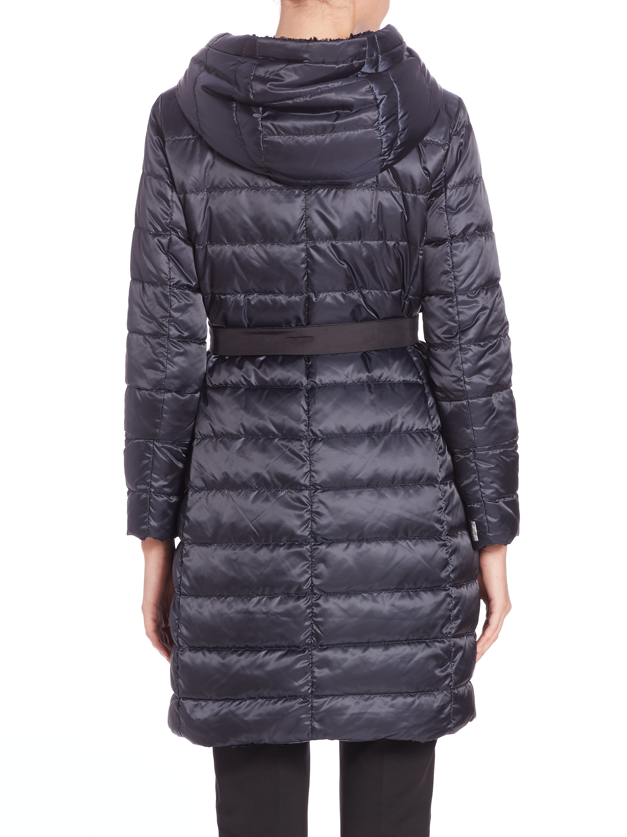 Max mara Cube Collection Faux Fur-trim Quilted Jacket in Blue | Lyst