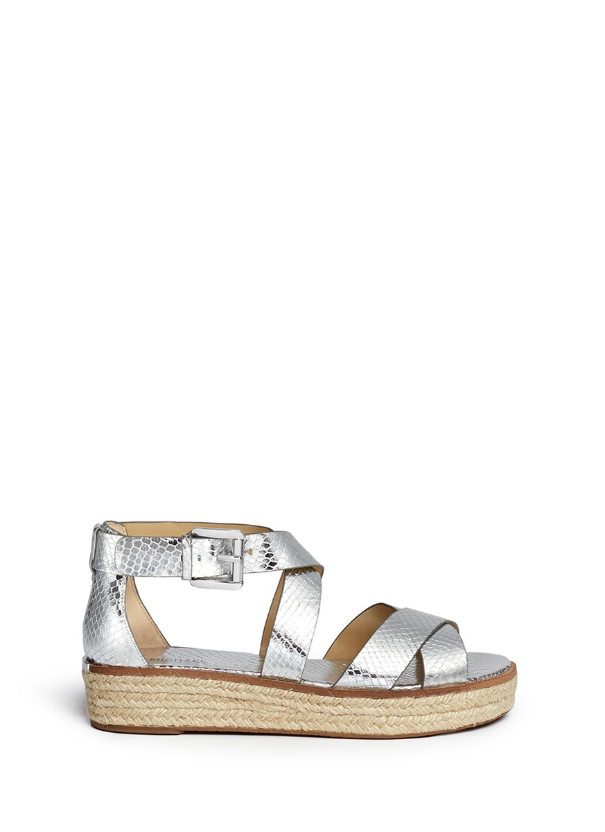 Lyst - Michael Kors 'darby' Snakeskin Effect Metallic Leather Espadrille Sandals