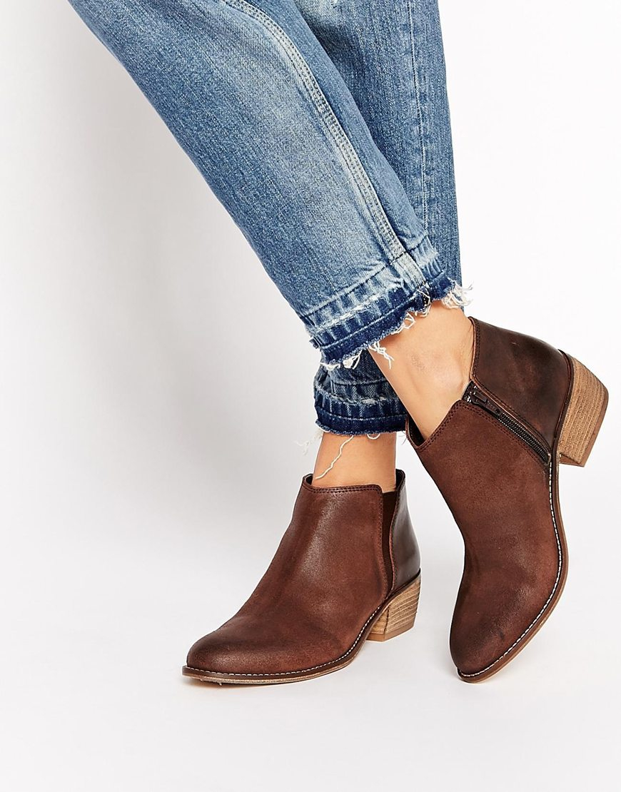 Dune Penelope Brown Leather Flat Ankle Boots in Brown | Lyst