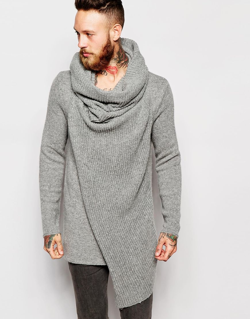 Asos Jumper With Oversized Cowl Neck in Gray for Men | Lyst