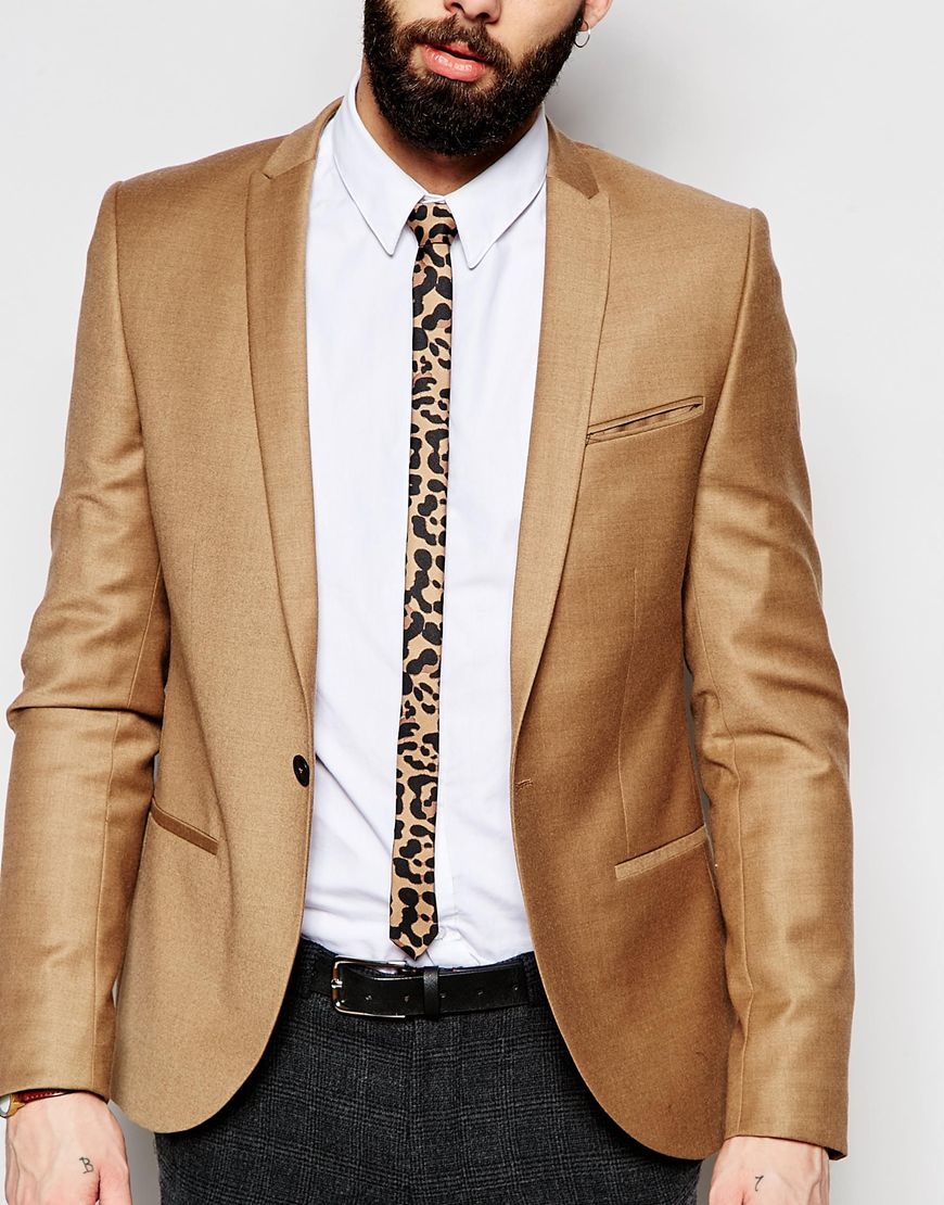 Lyst Asos Skinny Tie In Leopard Print in Brown for Men