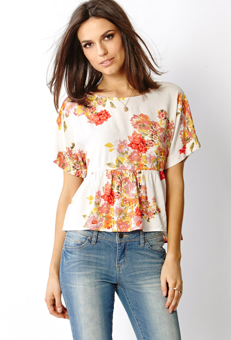 Lyst Forever 21 Boxy Floral Peplum Top in Natural