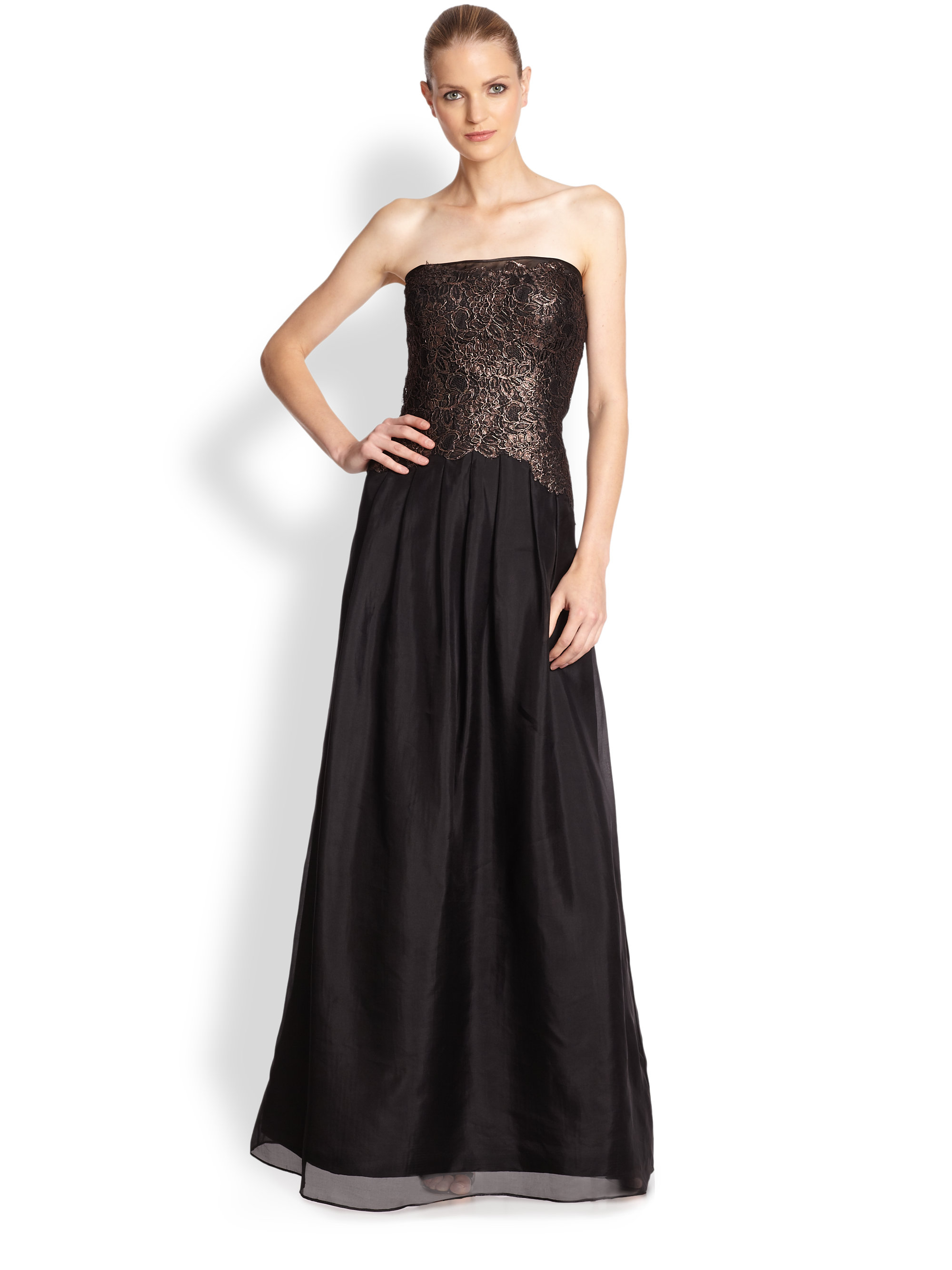 strapless silk gown