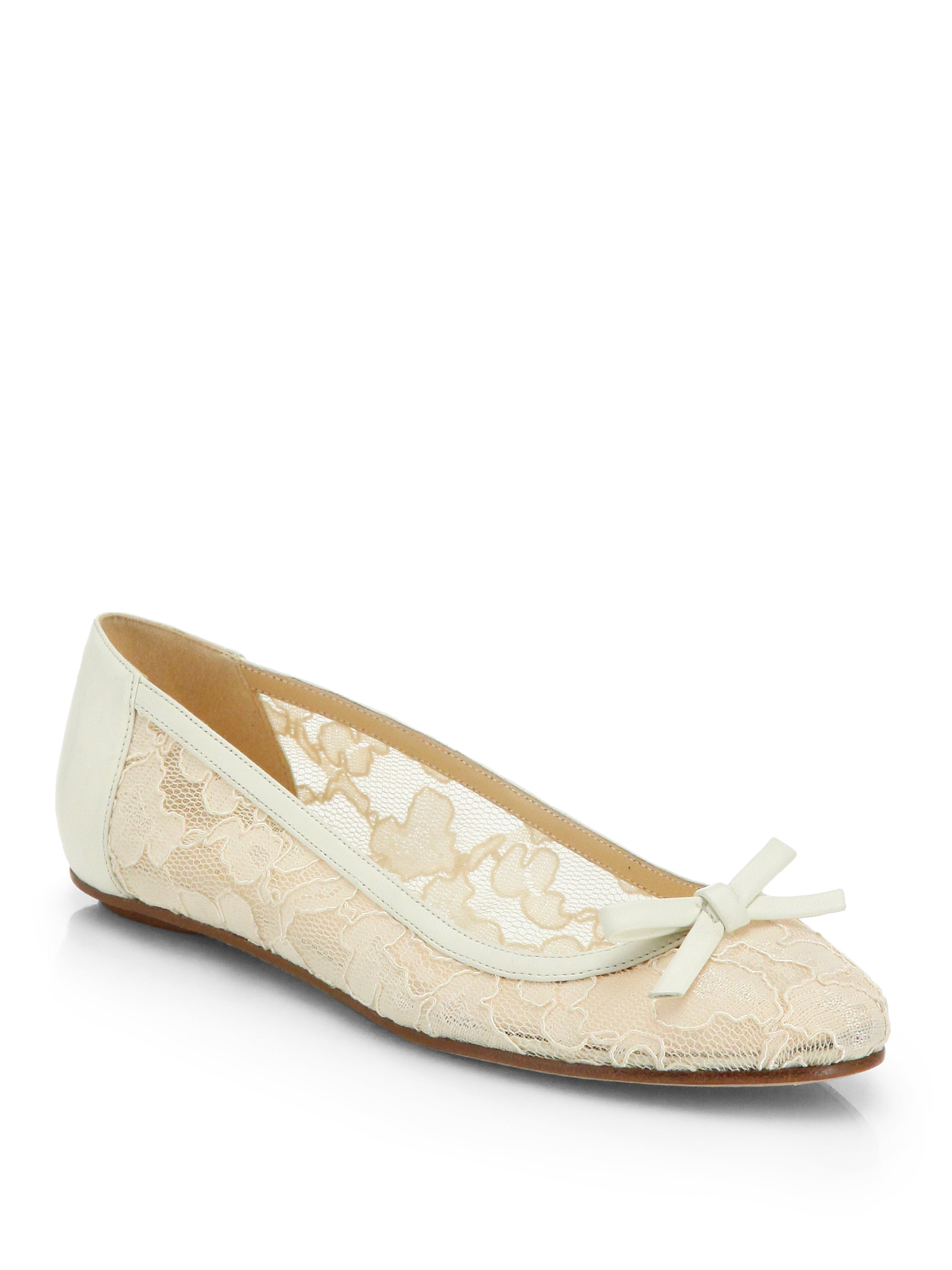 Kate Spade Banner Leather & Lace Ballet Flats in White (IVORY) | Lyst