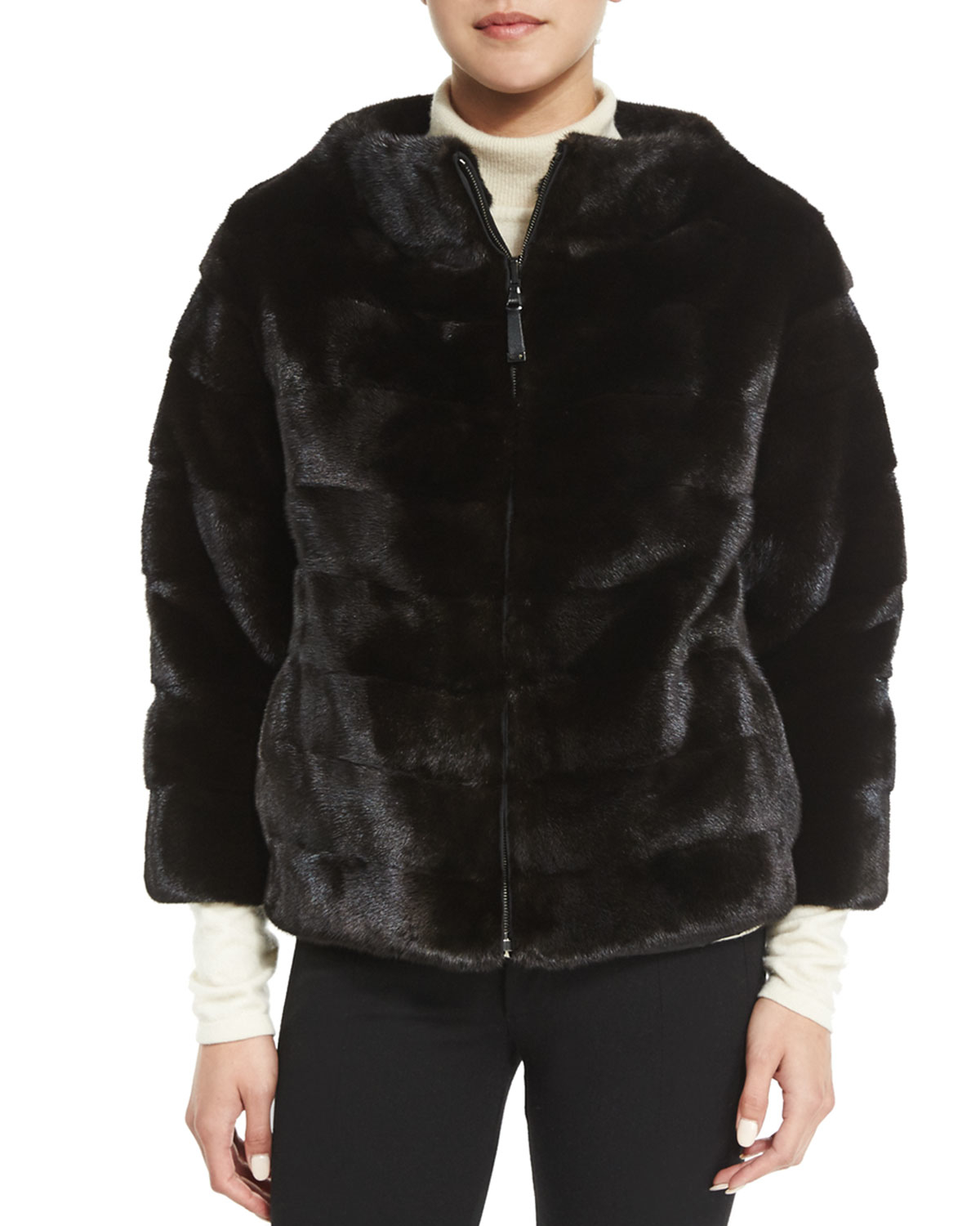 J Mendel Zip Front Reversible Mink Fur Jacket In Black Lyst Fur Coats Styles 2017