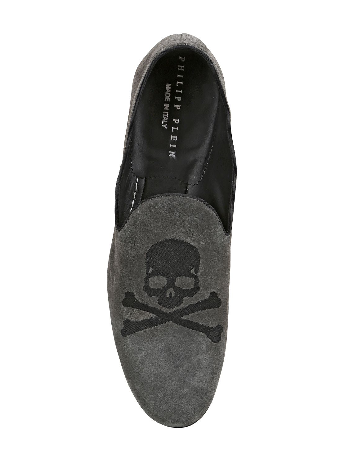 Lyst Philipp Plein Skull Embroidered Suede Loafers in Gray for Men