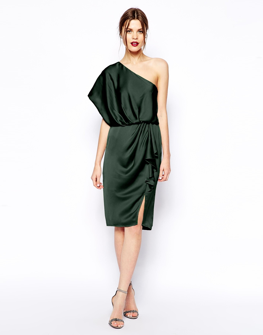 Lyst - Asos One Shoulder Drape Dress in Green