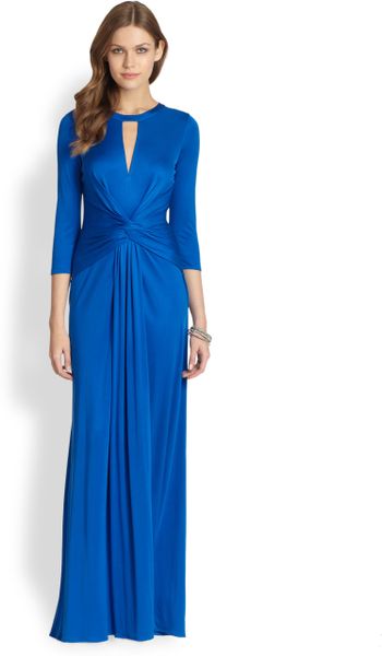 Issa Silk Jersey Long Sleeve Gown in Blue (SAPPHIRE) | Lyst