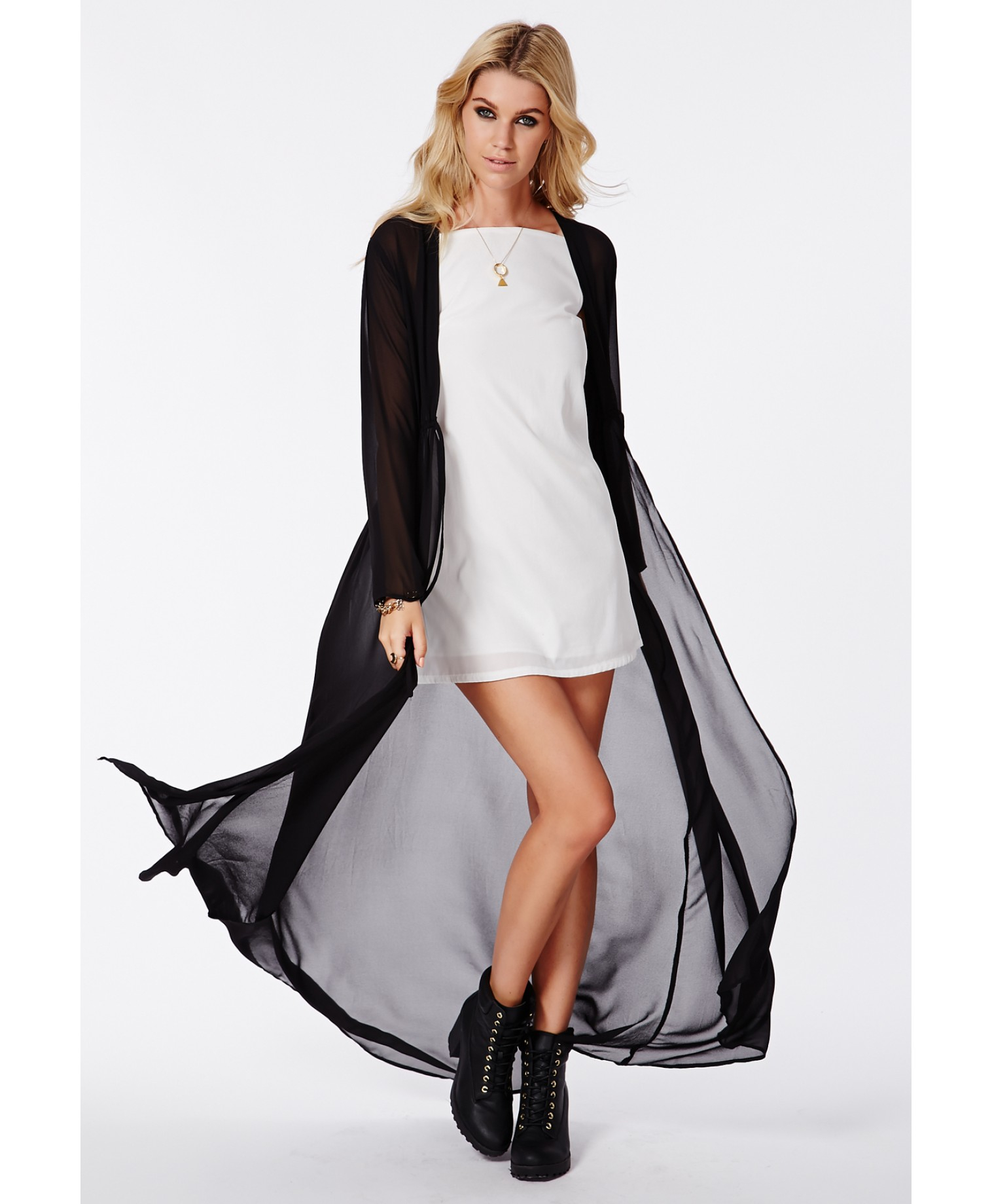 Lyst - Missguided Periana Long Sleeve Maxi Kimono Black in Black