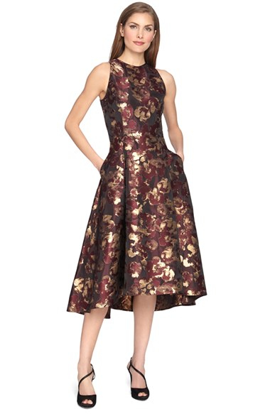 tahari asl metallic jacquard midi dress