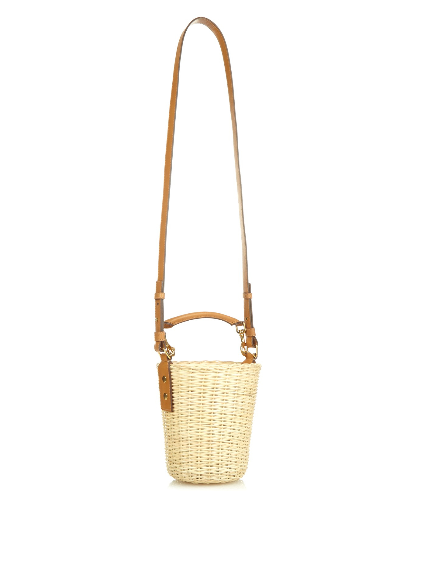 Lyst - Saint Laurent Leather And Raffia Bucket Bag in Natural